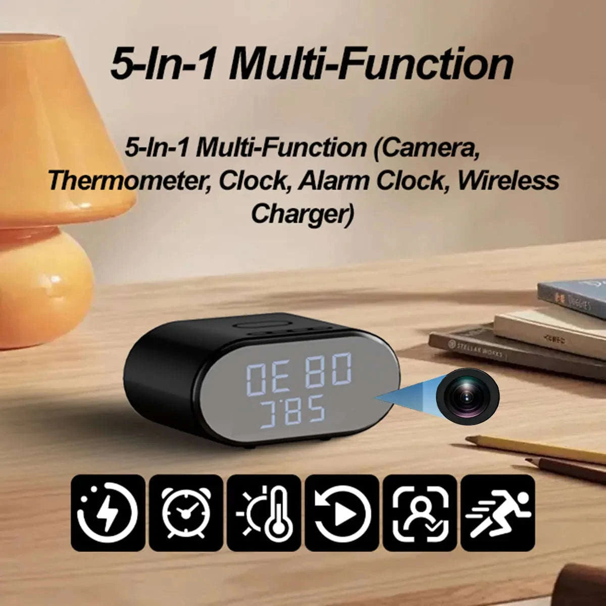 Mini WiFi Security Camera 4K Alarm Clock with Wireless Charging-China Mainland
