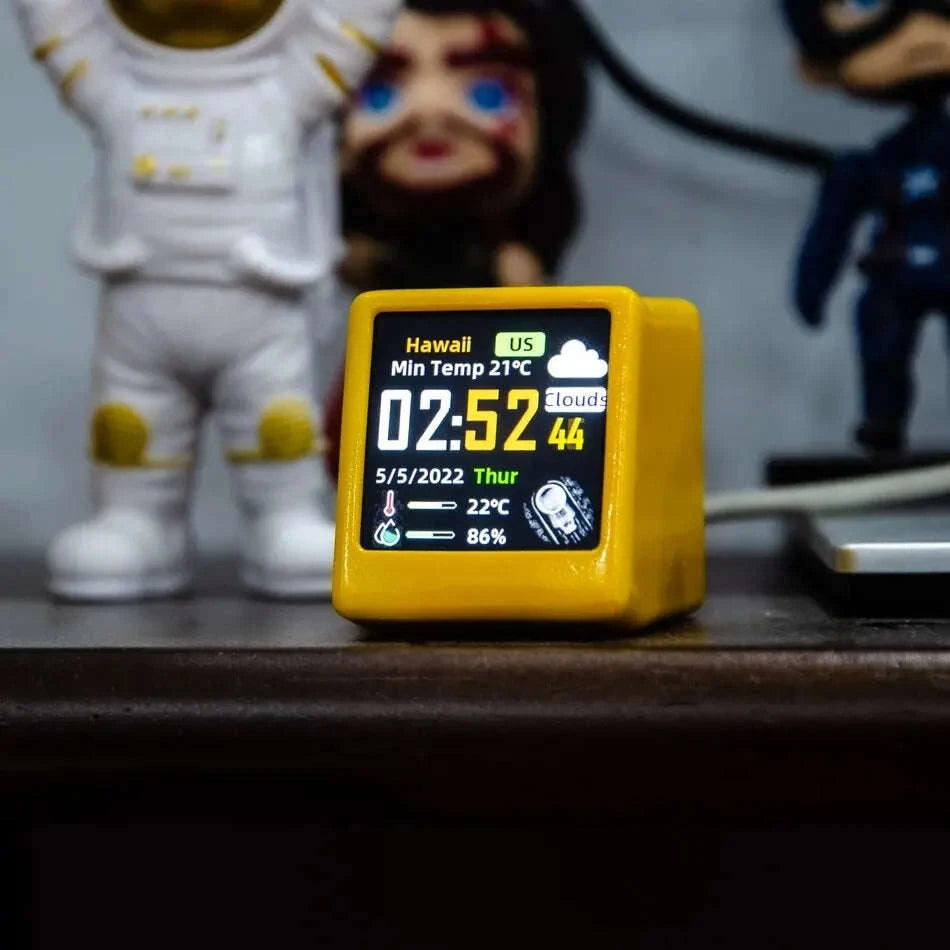 Mini WiFi Weather Digital Desk Clock with Custom Display Themes-ULTRA-YELLOW