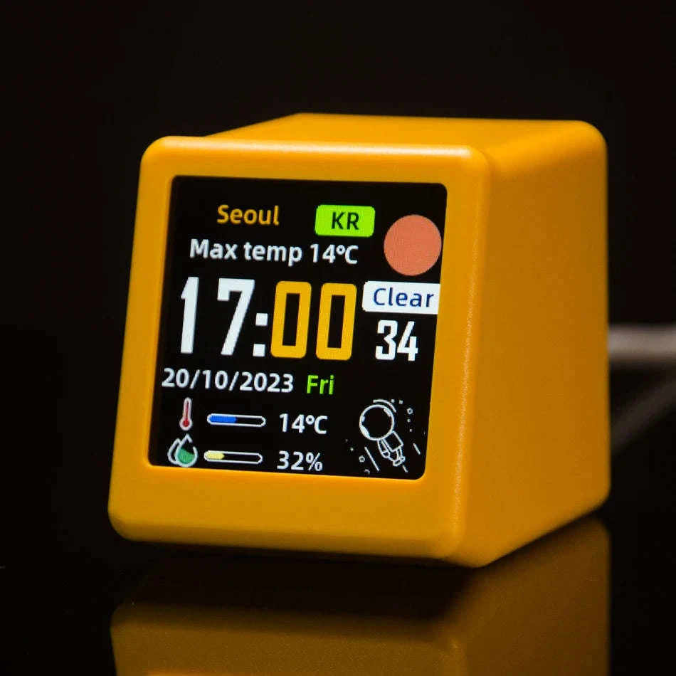 Mini WiFi Weather Digital Desk Clock with Custom Display Themes-ULTRA-YELLOW