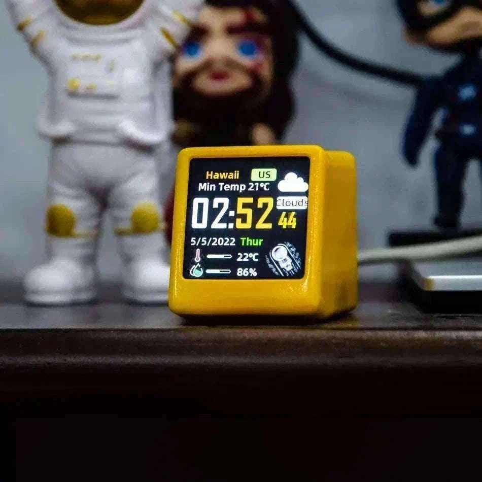 Mini WiFi Weather Digital Desk Clock with Custom Display Themes-ULTRA-YELLOW