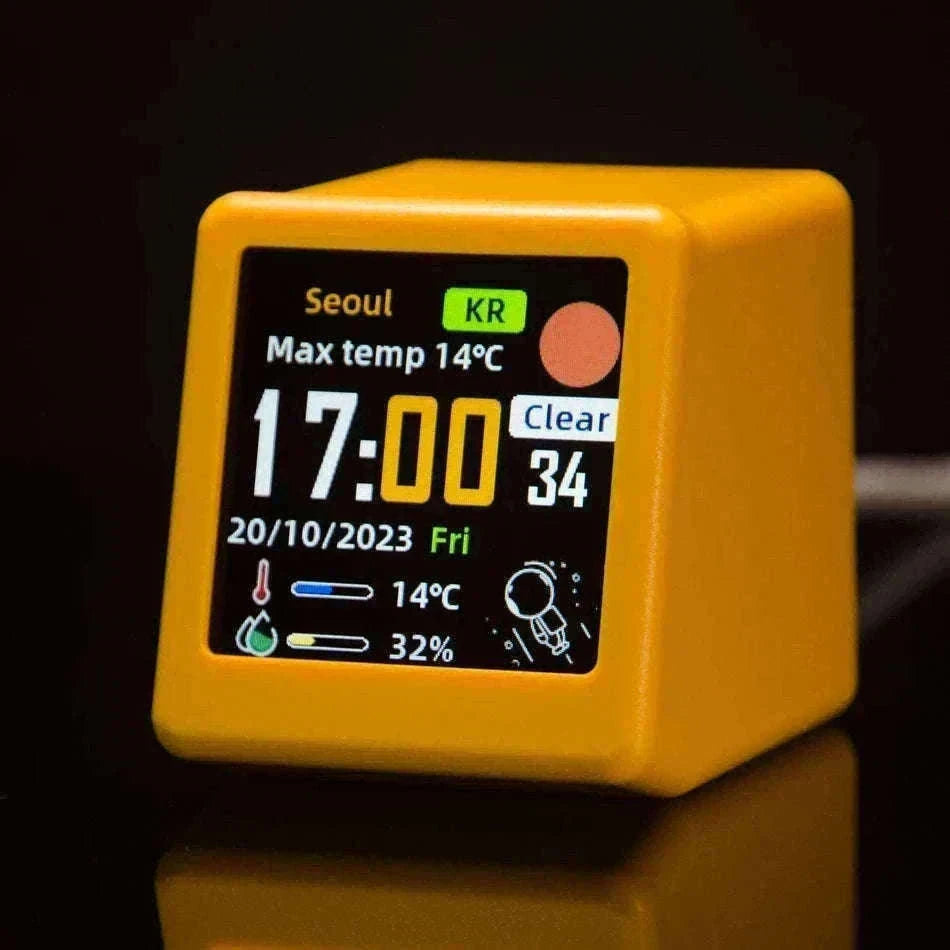 Mini WiFi Weather Digital Desk Clock with Custom Display Themes-ULTRA-YELLOW
