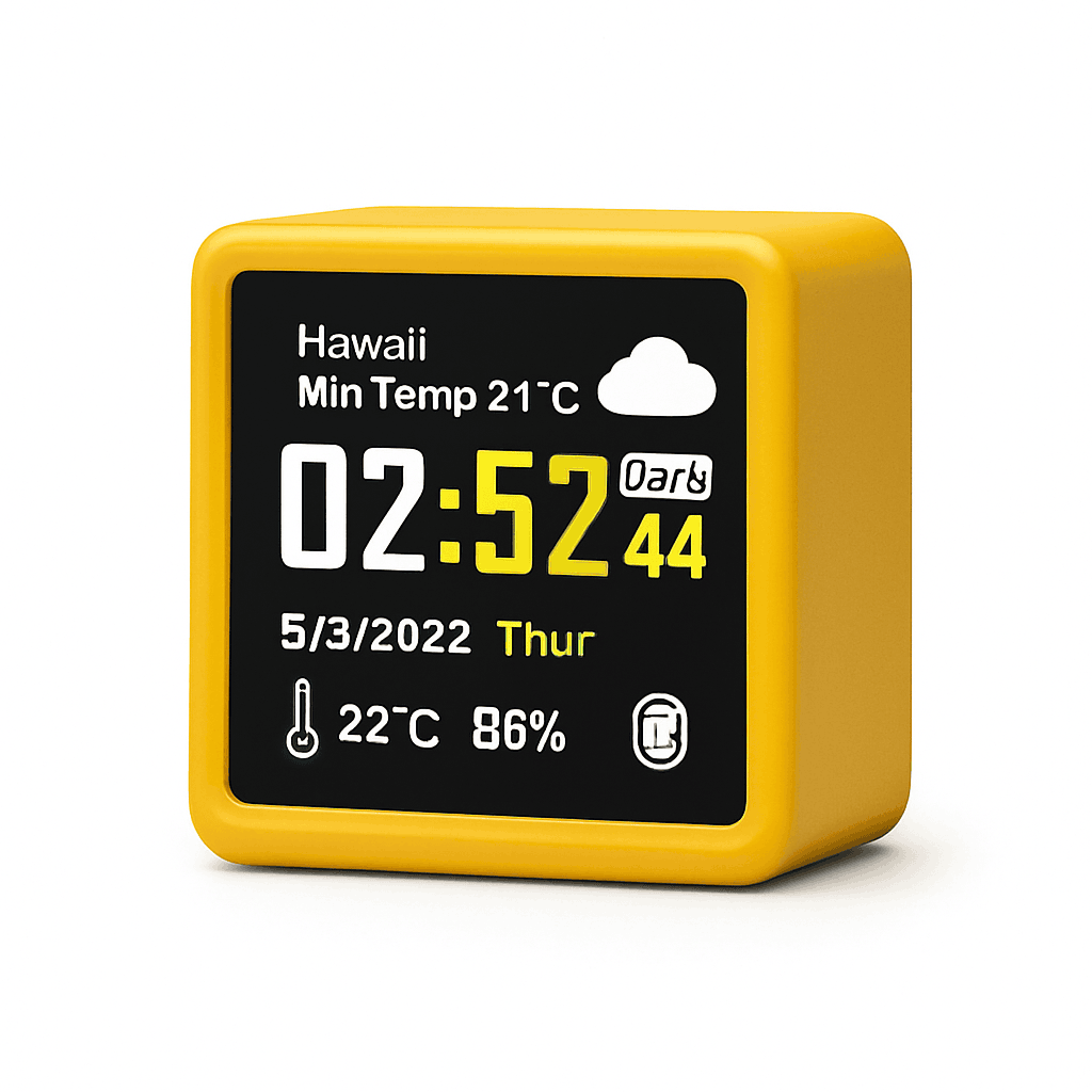 Mini WiFi Weather Digital Desk Clock with Custom Display Themes-ULTRA-YELLOW