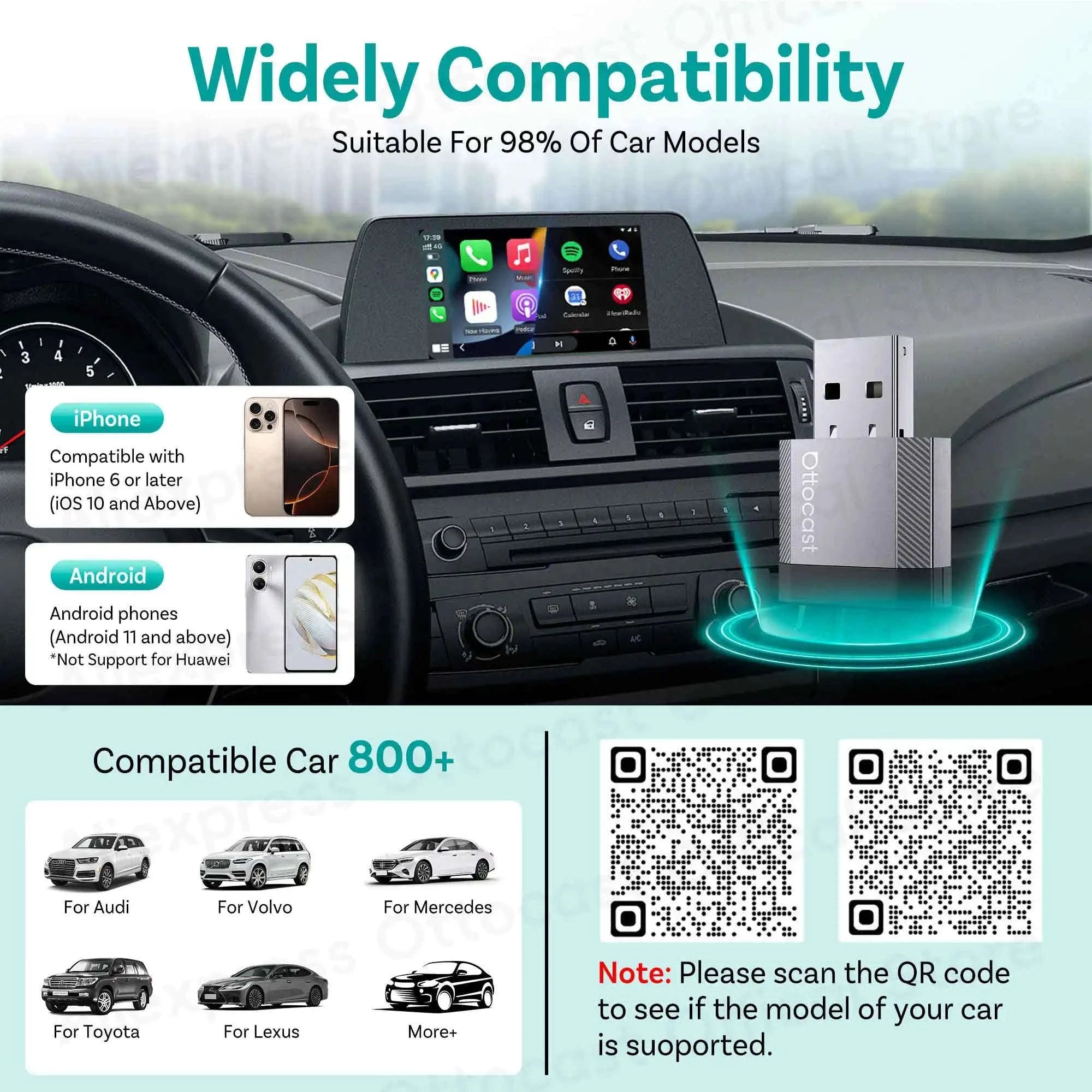 Mini Wireless CarPlay and Android Auto Adapter USB Dongle-Mini NOVA
