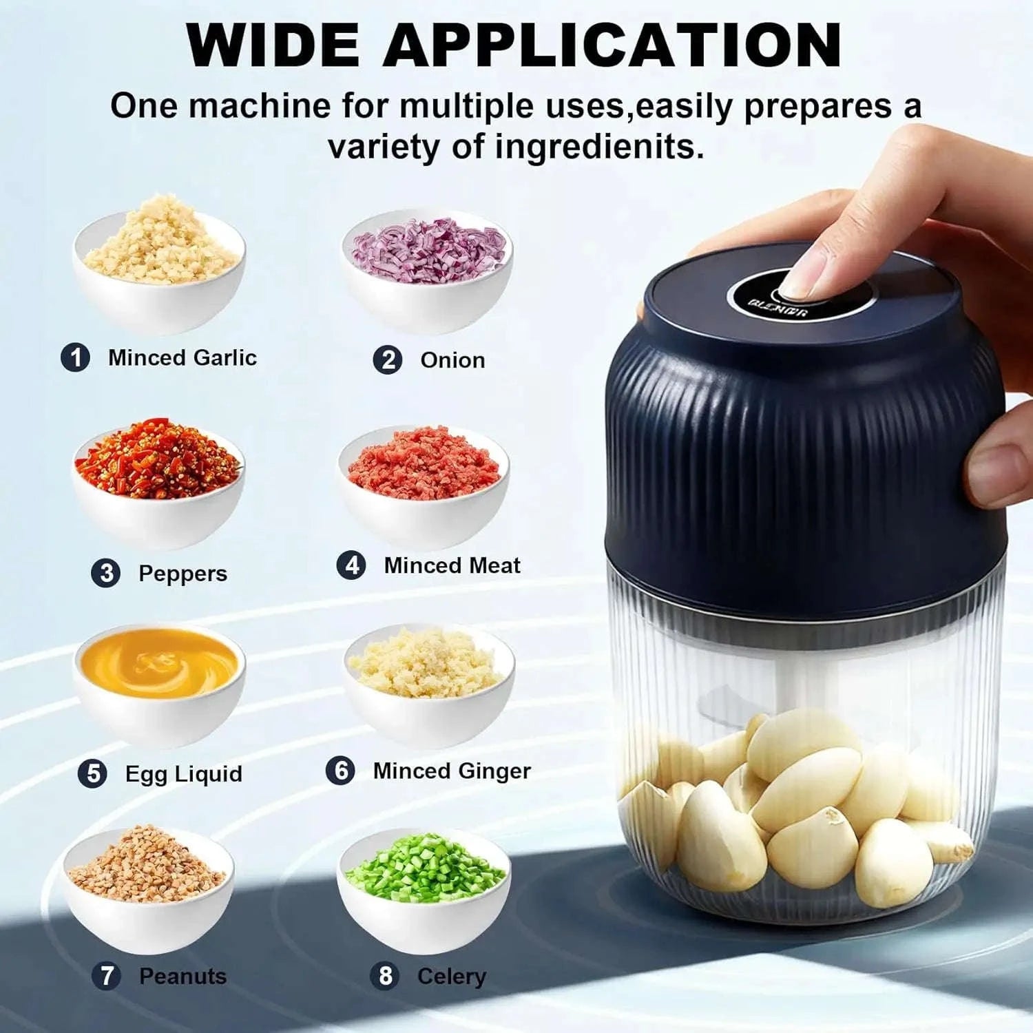 Mini Wireless Garlic Chopper 250ML-Blue / United States