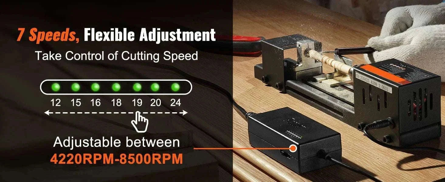 Mini Wood Lathe Machine 7-Speed 8500RPM DIY Woodworking Tool-4250-8500 RPM / United States