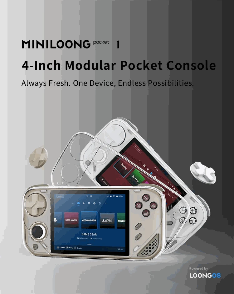 MINILOONG Pocket 1 Handheld Game Console 4" IPS Screen 14,000+ Games-White / United States / 64G(14K Games)