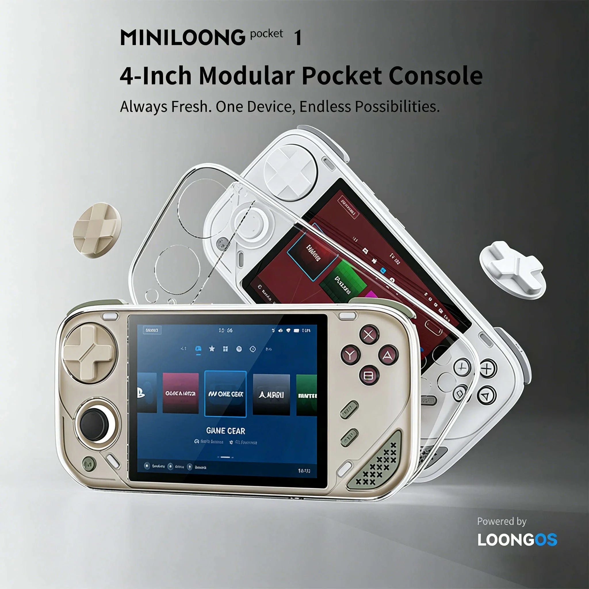 MINILOONG Pocket 1 Handheld Game Console 4" IPS Screen 14,000+ Games-White / United States / 64G(14K Games)