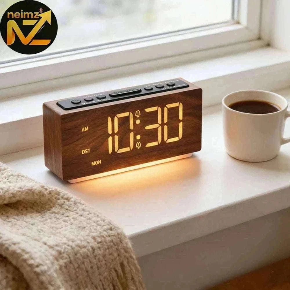 Minimalist Wooden LED Alarm Clock with Adjustable Brightness-NZ668