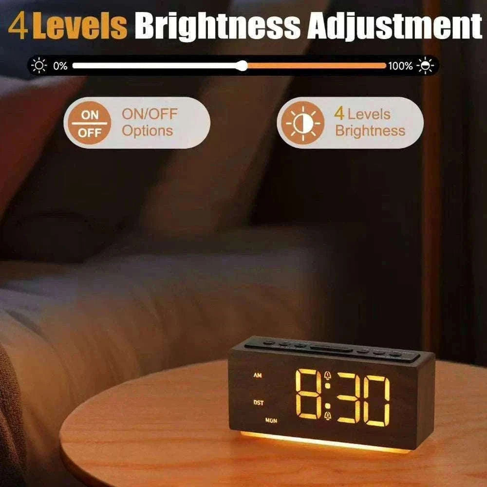 Minimalist Wooden LED Alarm Clock with Adjustable Brightness-NZ668