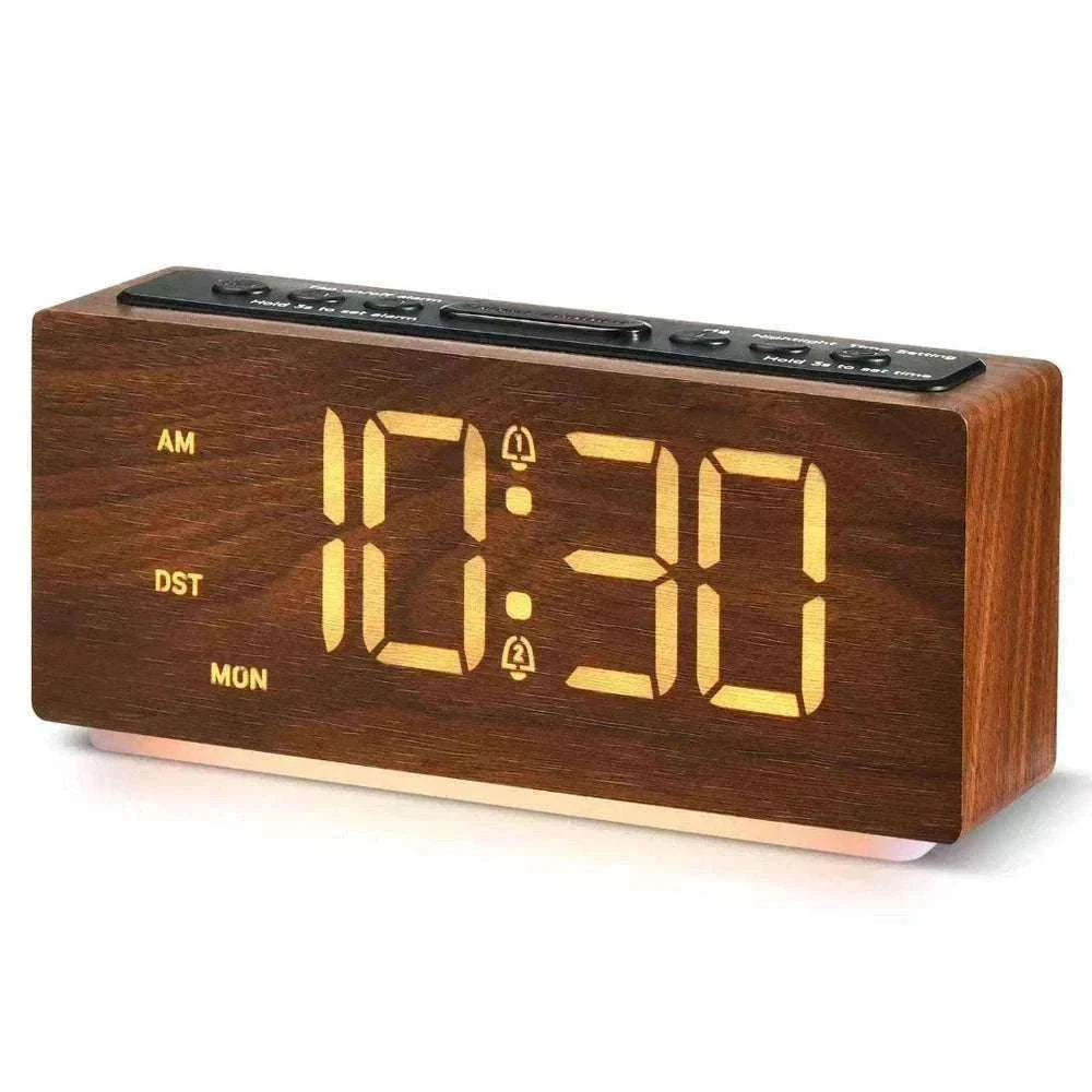 Minimalist Wooden LED Alarm Clock with Adjustable Brightness-NZ668