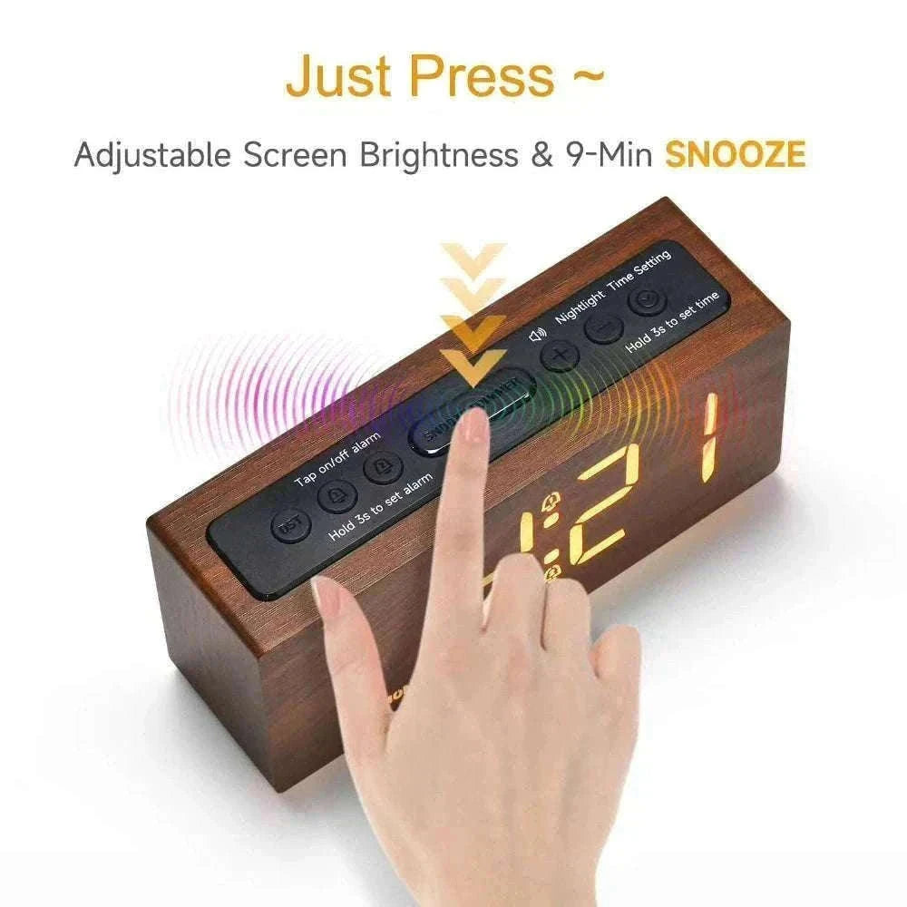 Minimalist Wooden LED Alarm Clock with Adjustable Brightness-NZ668