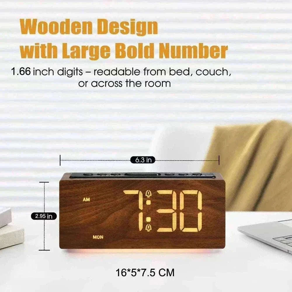 Minimalist Wooden LED Alarm Clock with Adjustable Brightness-NZ668