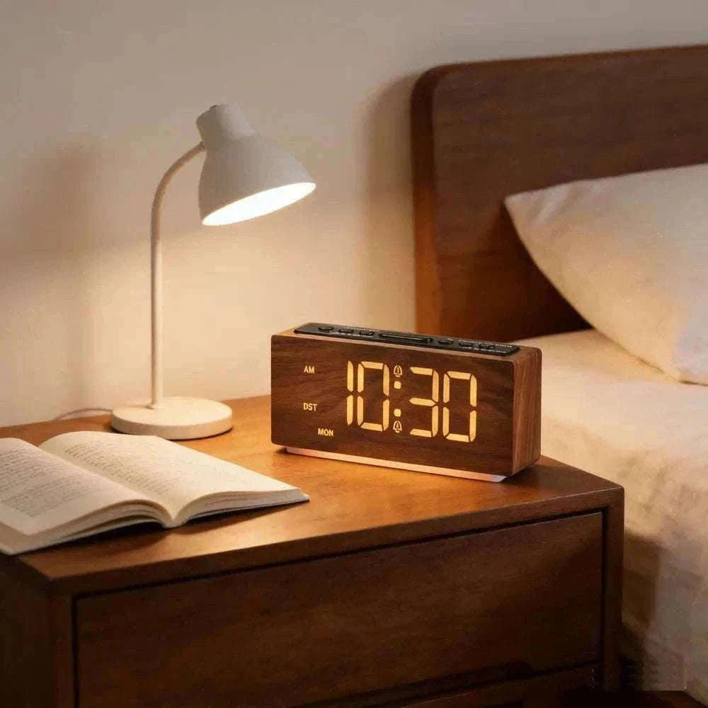 Minimalist Wooden LED Alarm Clock with Adjustable Brightness-NZ668
