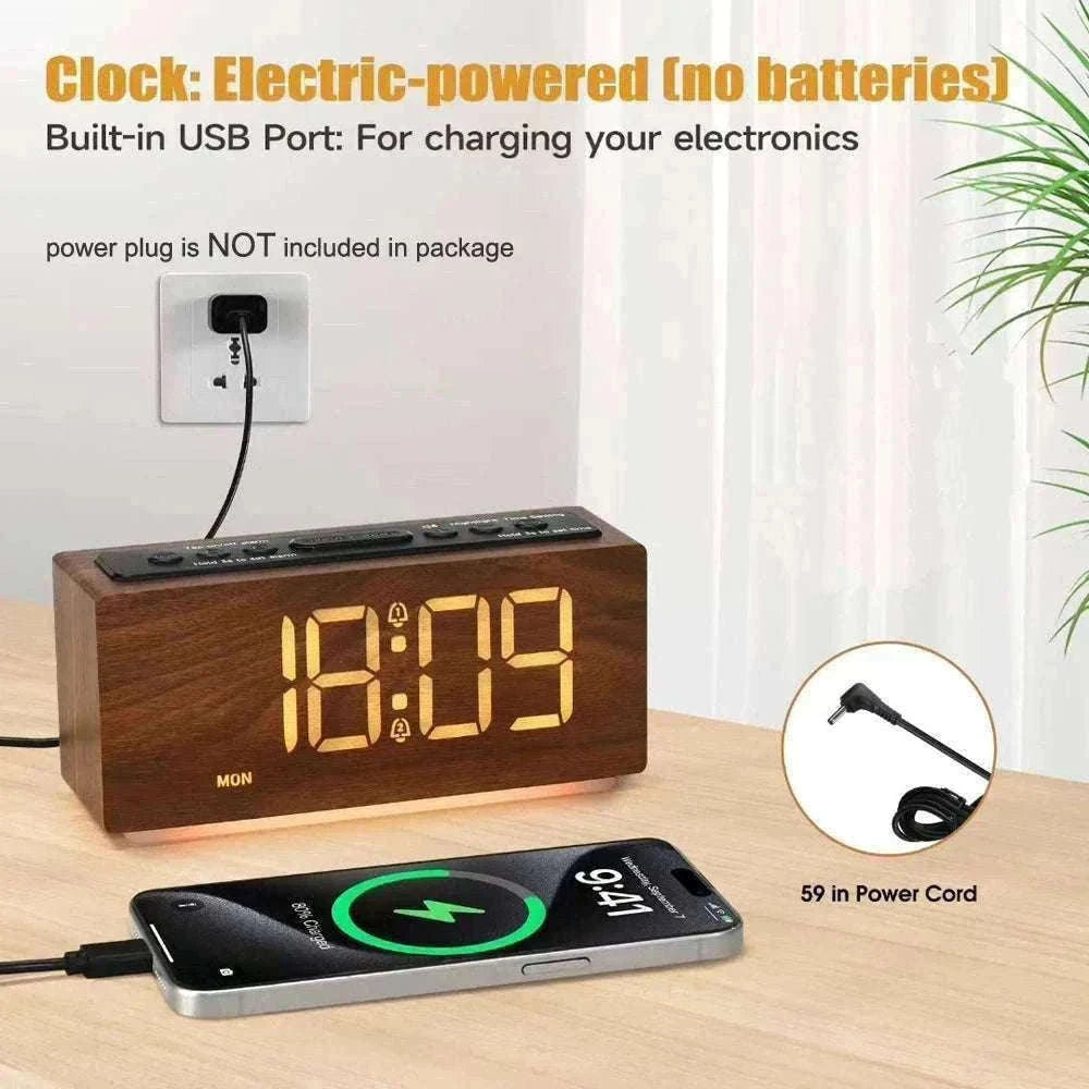 Minimalist Wooden LED Alarm Clock with Adjustable Brightness-NZ668