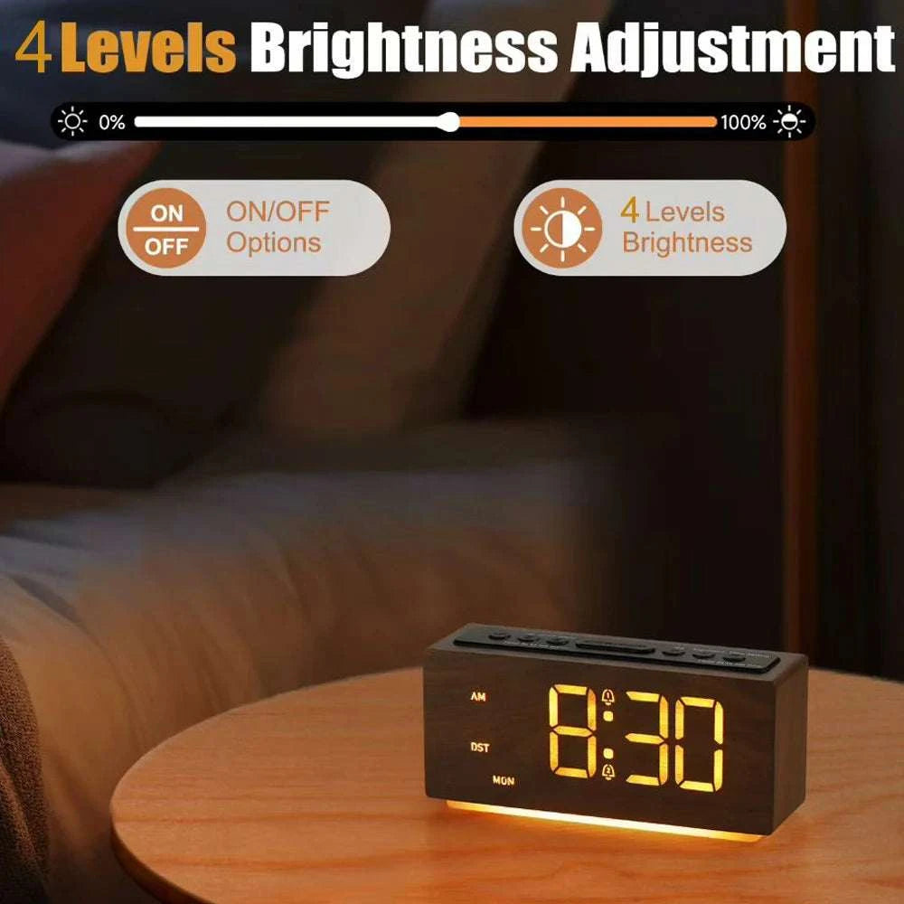Minimalist Wooden LED Alarm Clock with Adjustable Brightness-NZ668