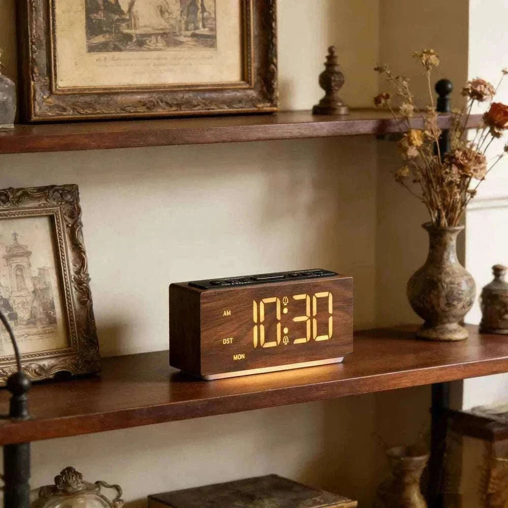 Minimalist Wooden LED Alarm Clock with Adjustable Brightness-NZ668