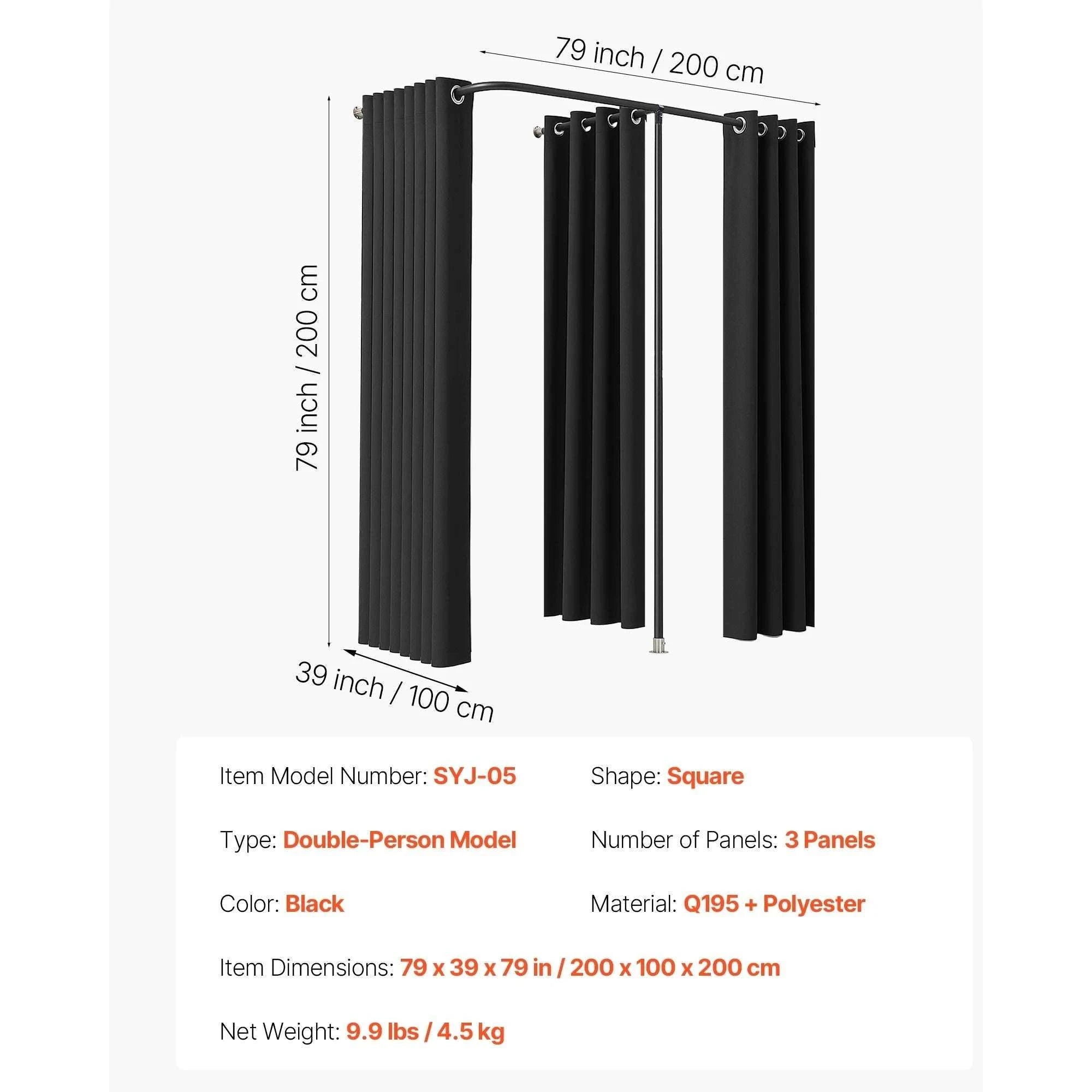 Mobile Fitting Room with Thick Privacy Curtains & Rolling Casters-Black Square Type A / Australia