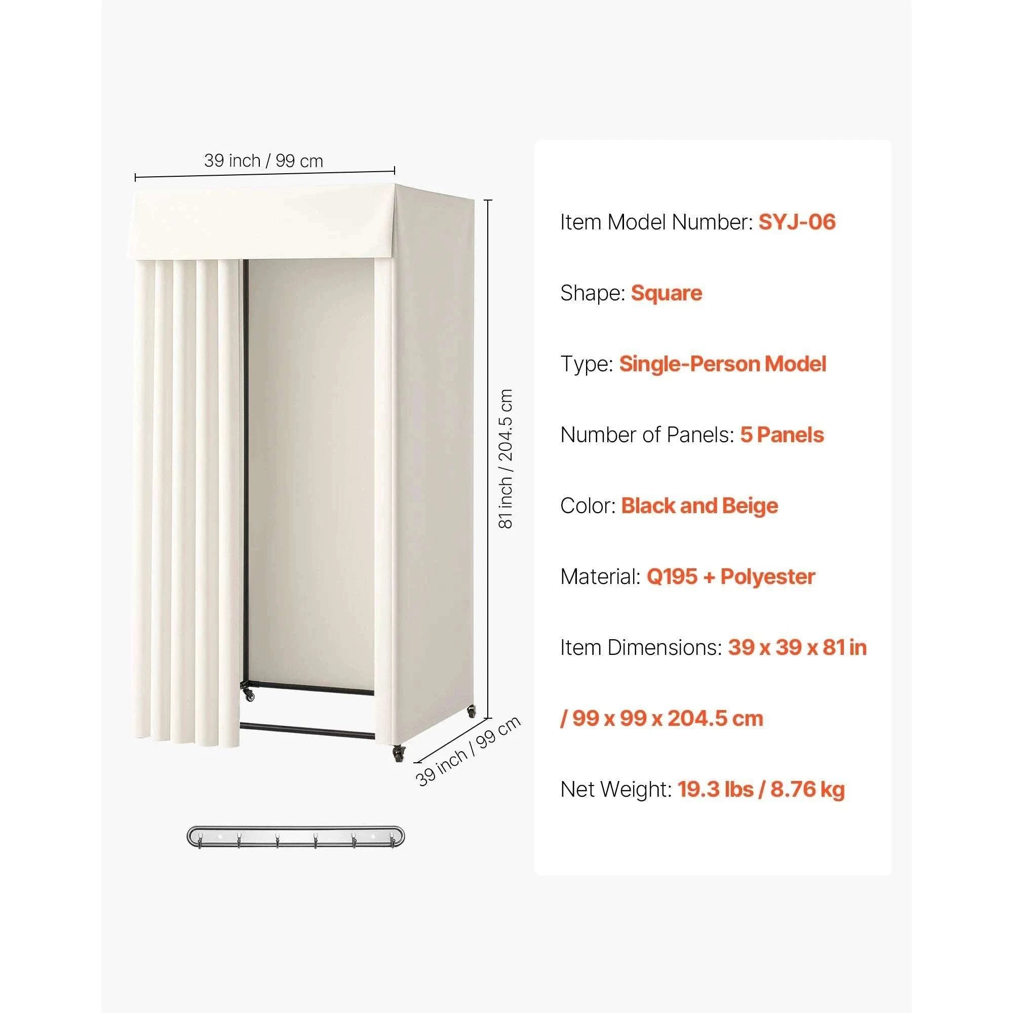 Mobile Fitting Room with Thick Privacy Curtains & Rolling Casters-Black Square Type A / Australia