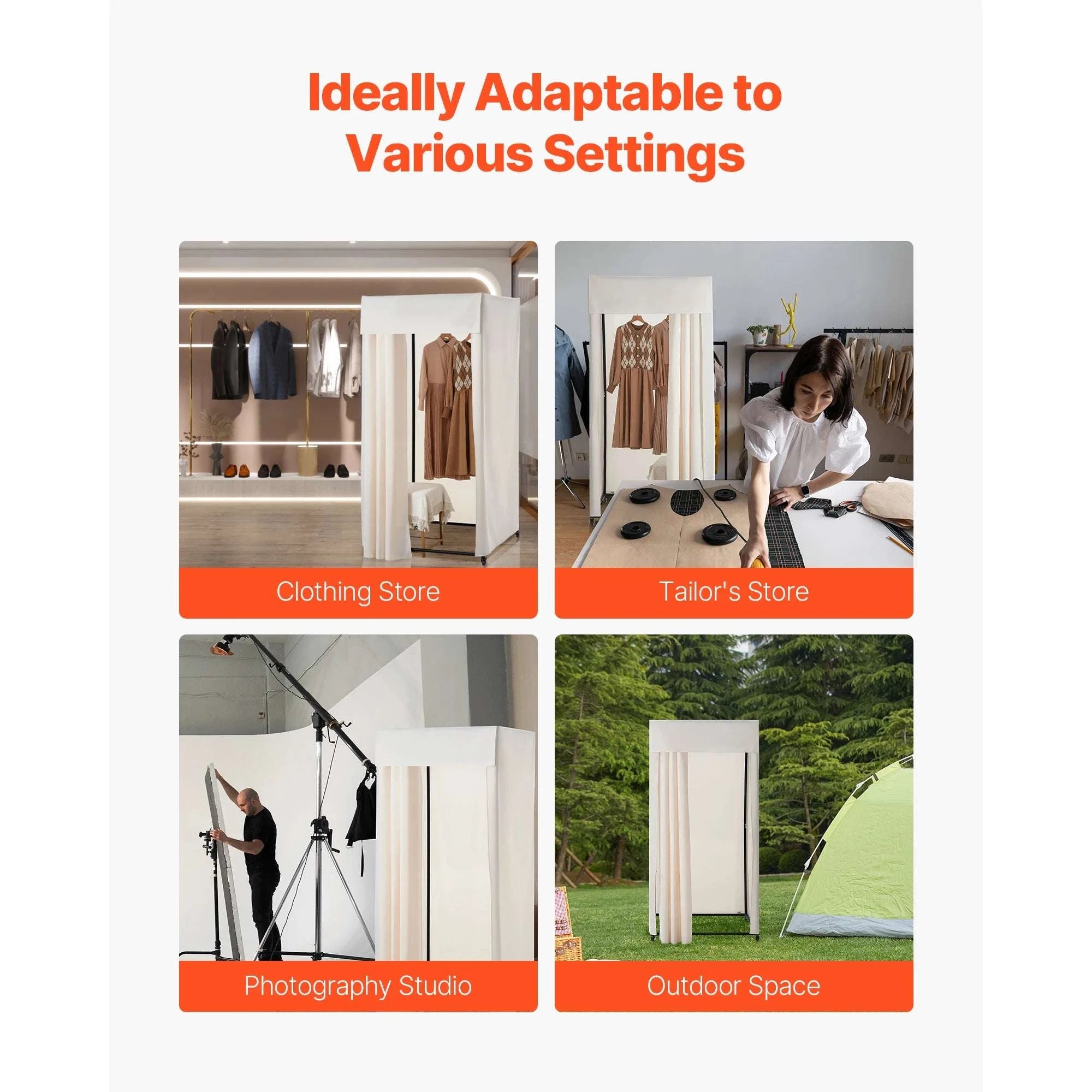 Mobile Fitting Room with Thick Privacy Curtains & Rolling Casters-Black Square Type A / Australia