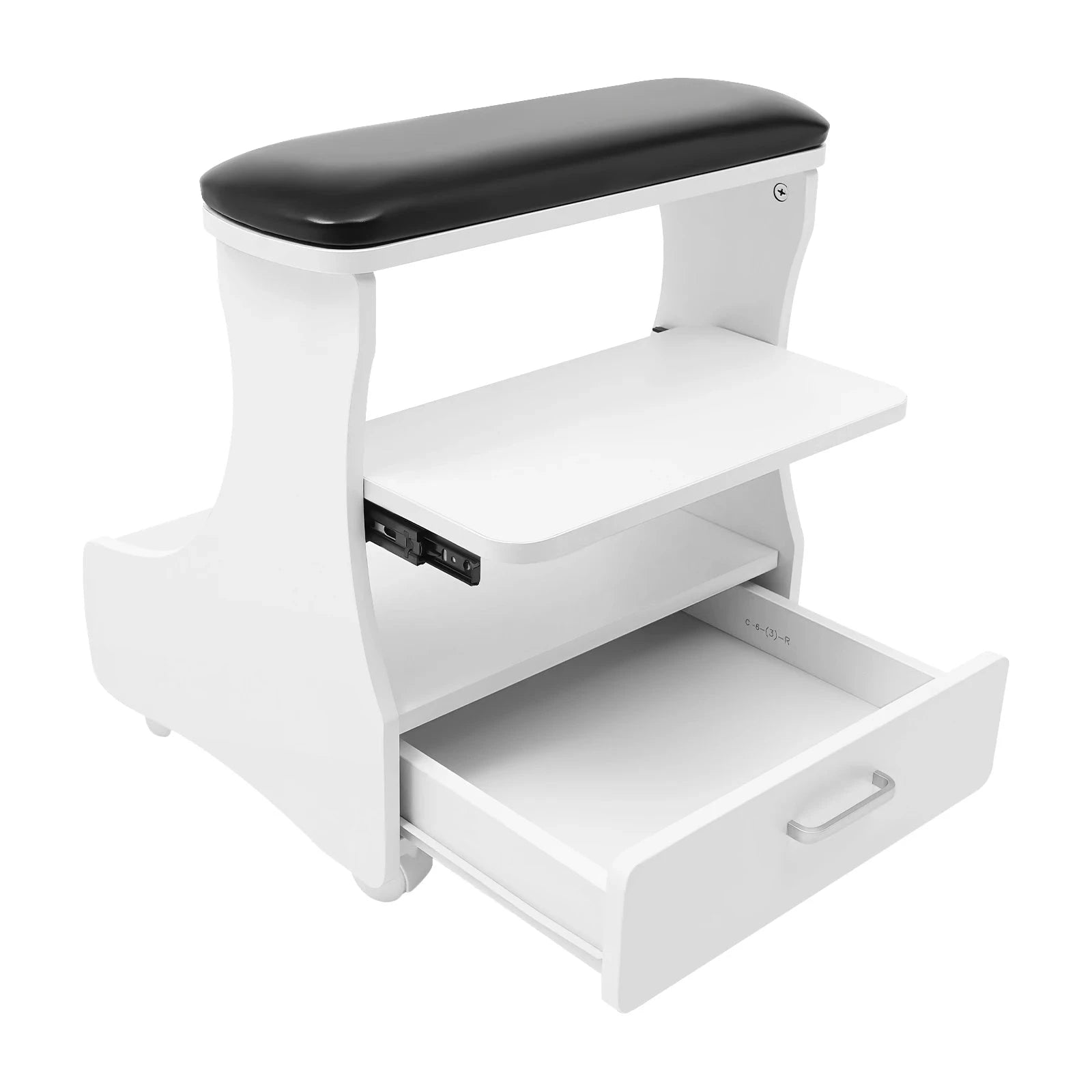 Mobile Foot Bath Trolley Stand with Lockable Casters, Storage Drawer and Soft Cushion-WHITE / United States