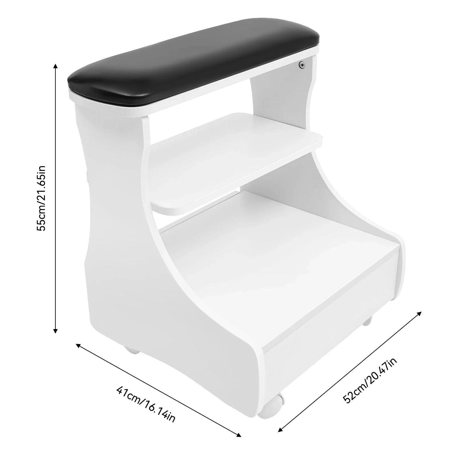Mobile Foot Bath Trolley Stand with Lockable Casters, Storage Drawer and Soft Cushion-WHITE / United States