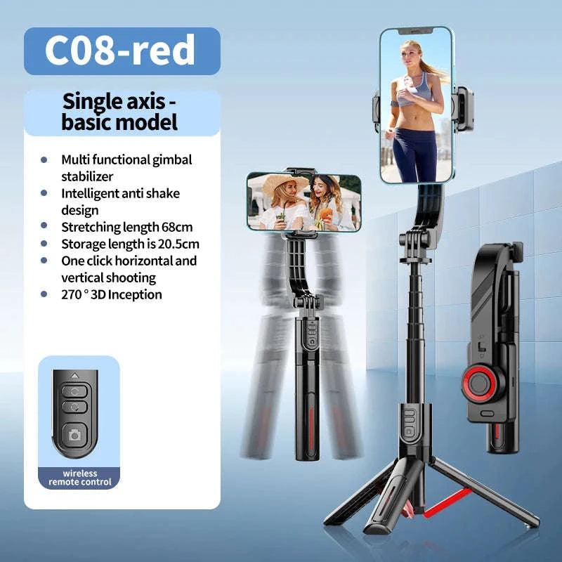 Mobile Video Stabilizer Bluetooth Selfie Stick Tripod-Red / United States