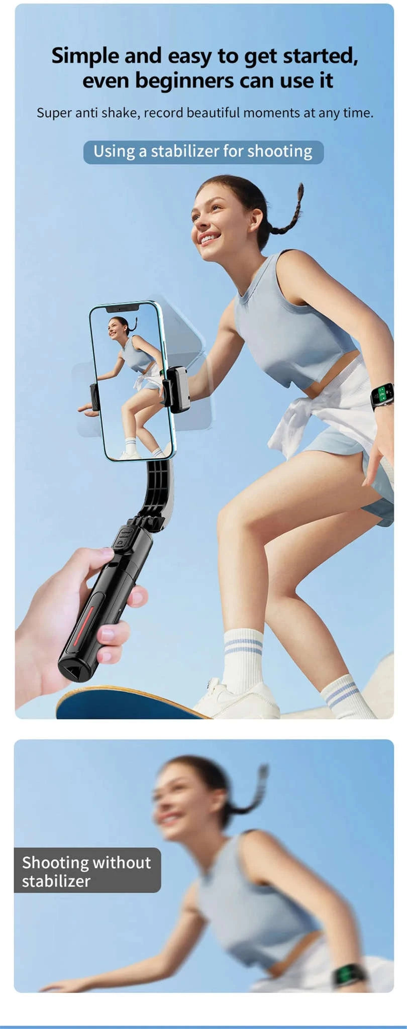 Mobile Video Stabilizer Bluetooth Selfie Stick Tripod-Red / United States