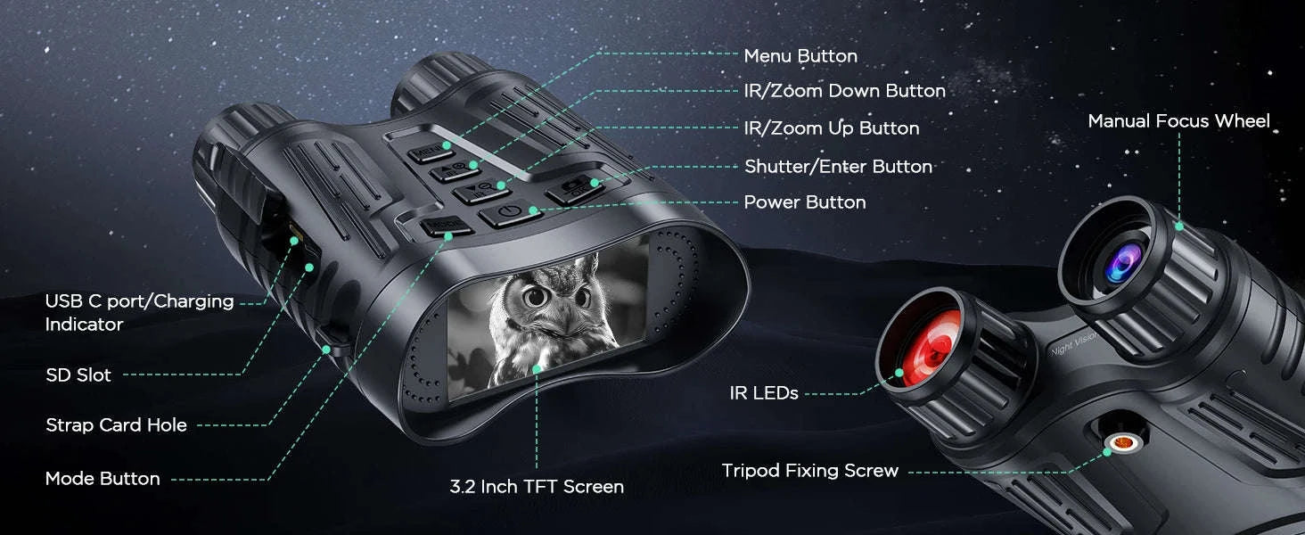 Model 2180 4K Night Vision Binoculars – 36MP & IP54-Black / UNITED KINGDOM