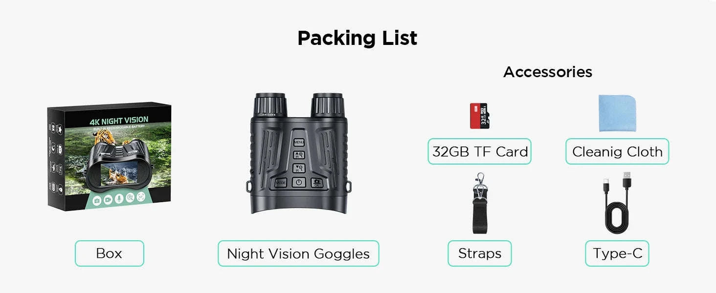 Model 2180 4K Night Vision Binoculars – 36MP & IP54-Black / UNITED KINGDOM