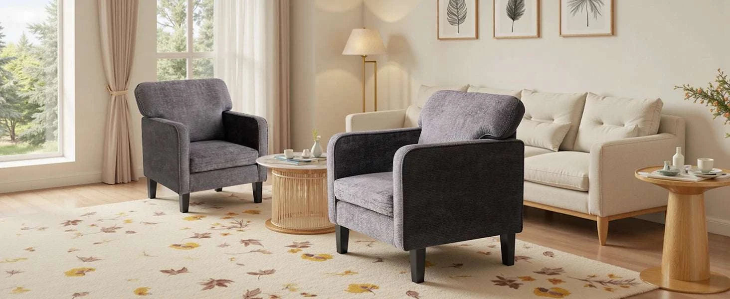 Modern Accent Lounge Chair with Armrests and Ergonomic Backrest-LIGHT GRAY / United States