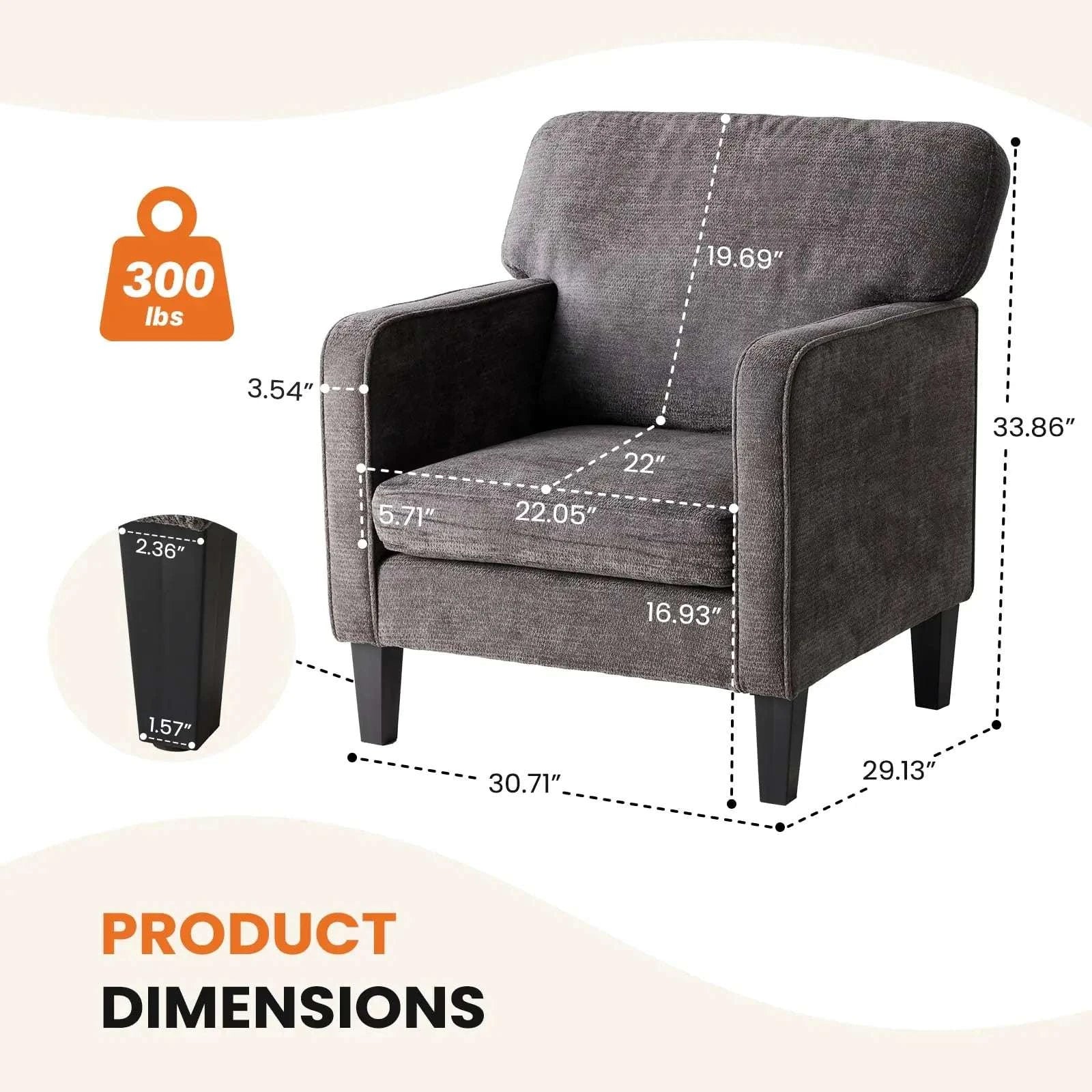 Modern Accent Lounge Chair with Armrests and Ergonomic Backrest-LIGHT GRAY / United States