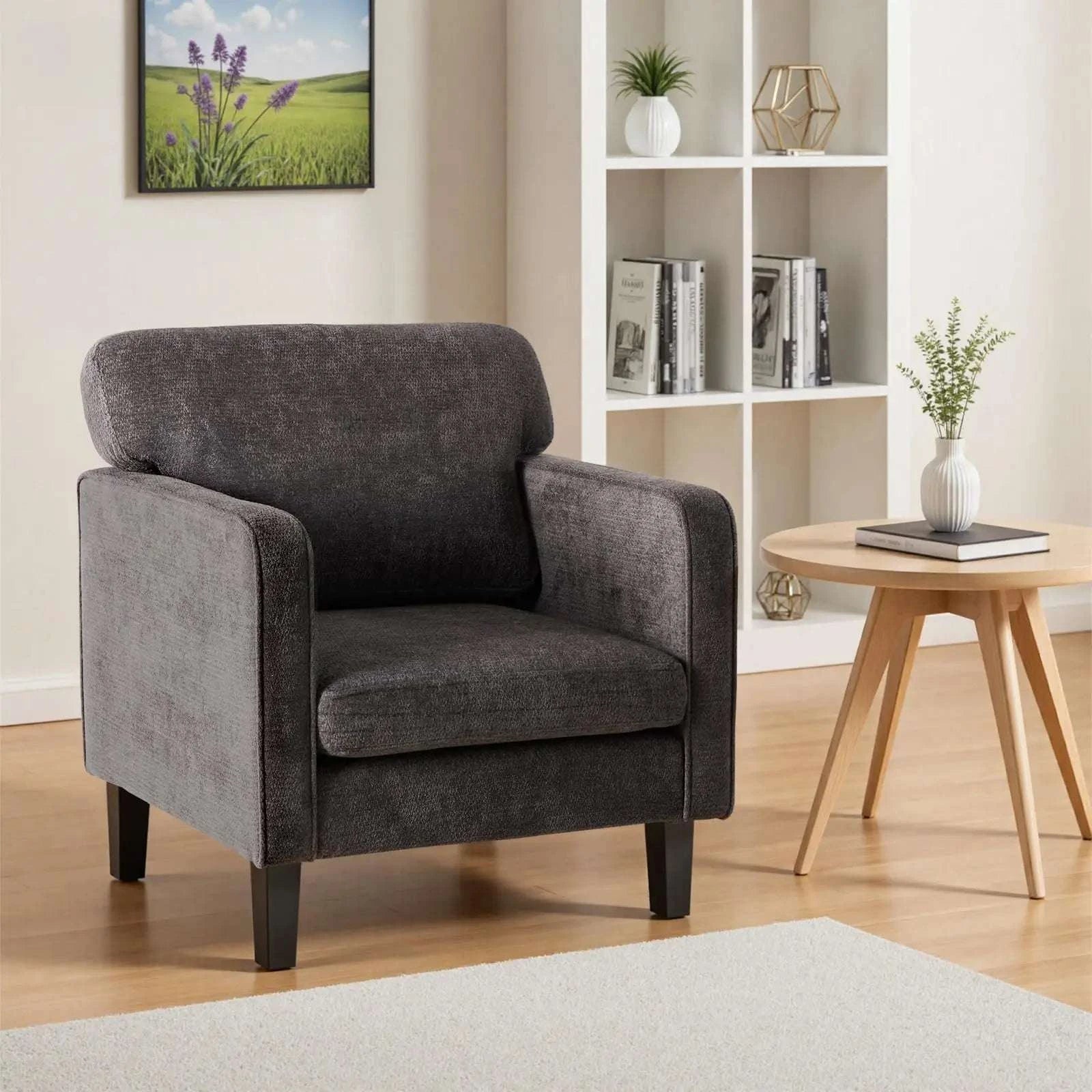 Modern Accent Lounge Chair with Armrests and Ergonomic Backrest-LIGHT GRAY / United States