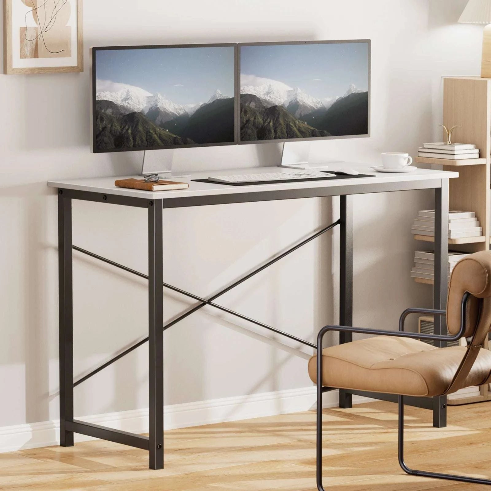 Modern Compact Computer Desk with Metal Frame & Wood Top-40IN Rust / United States