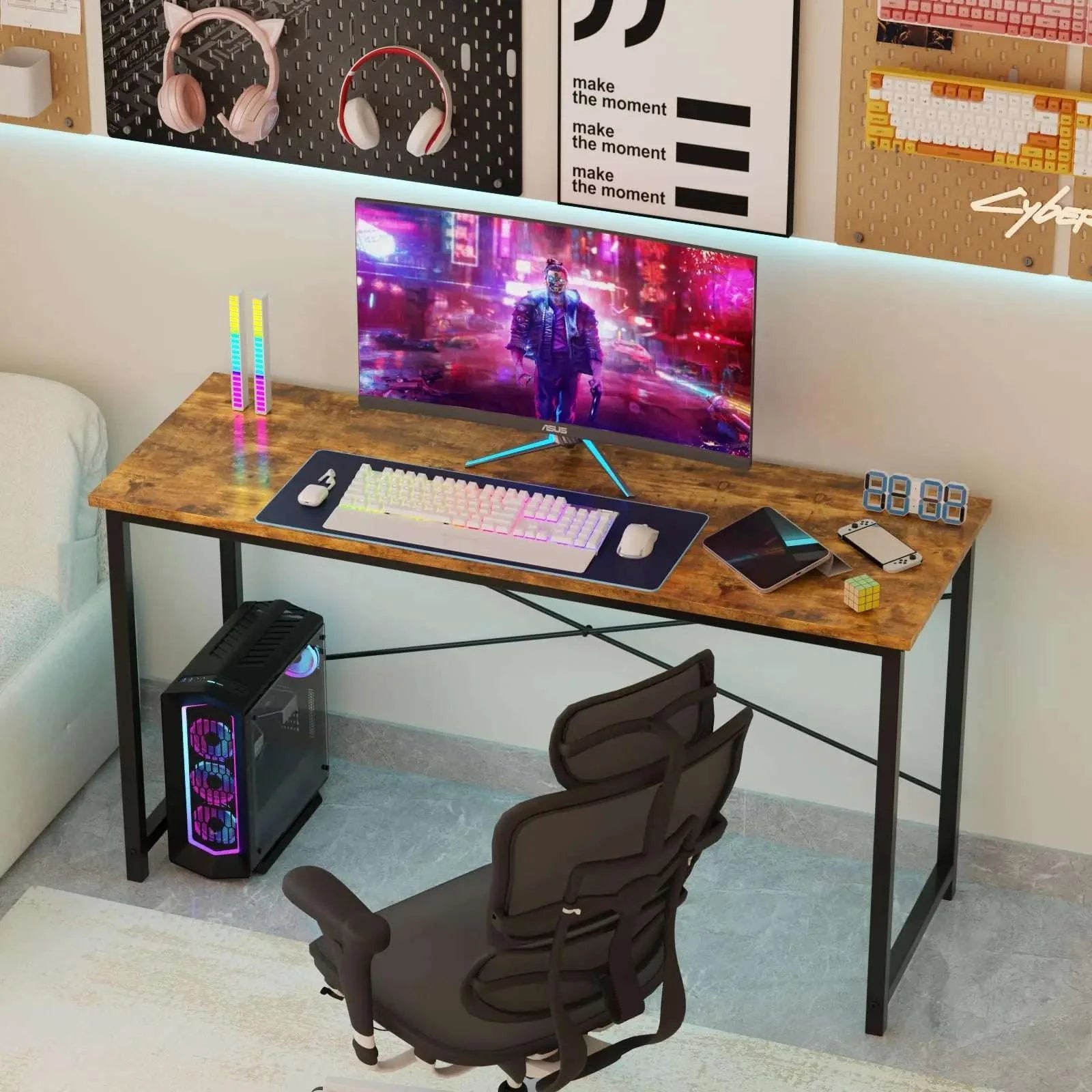 Modern Compact Computer Desk with Metal Frame & Wood Top-40IN Rust / United States