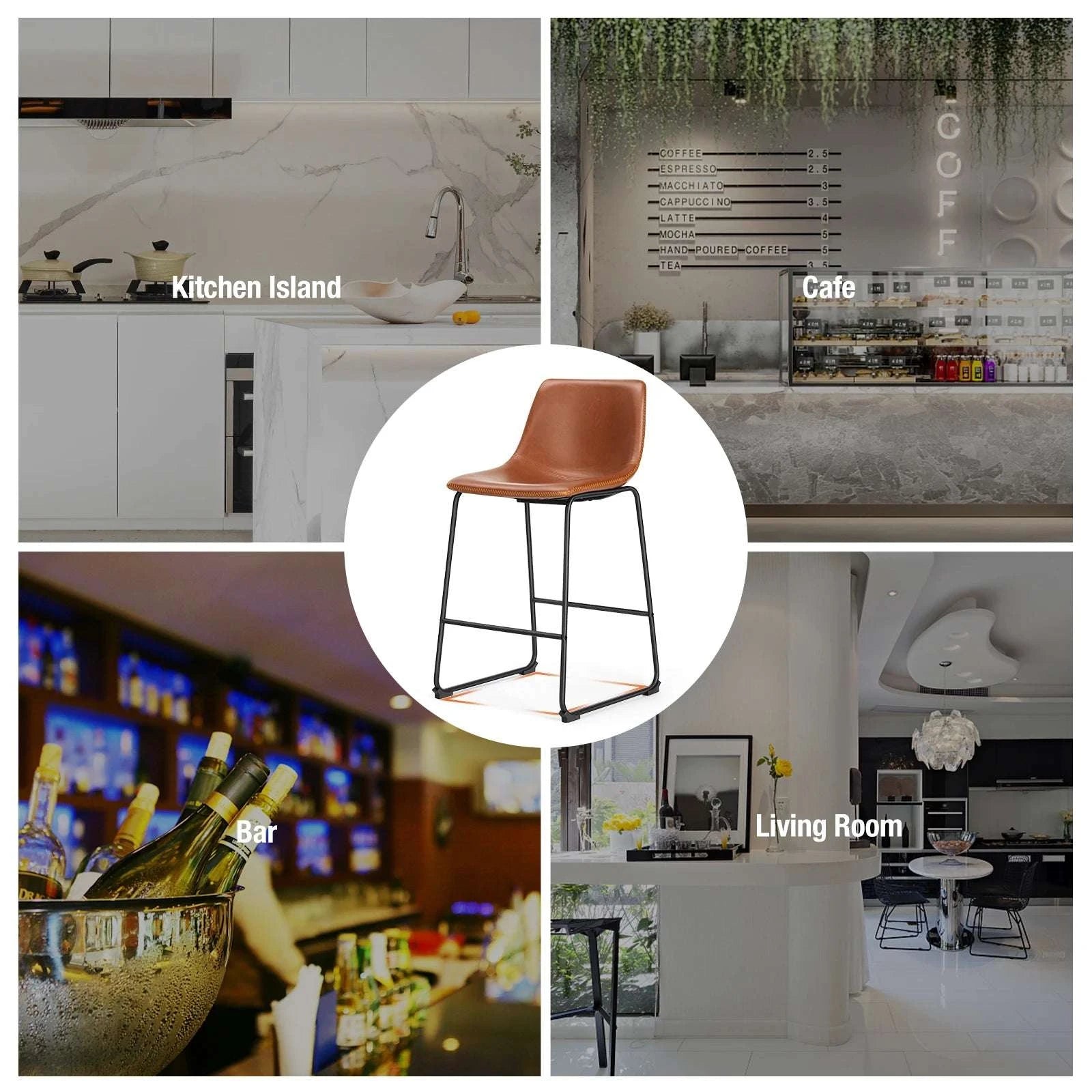 Modern Faux Leather Counter Height Bar Stools Set of 2 with Back-bar stool BK / United States