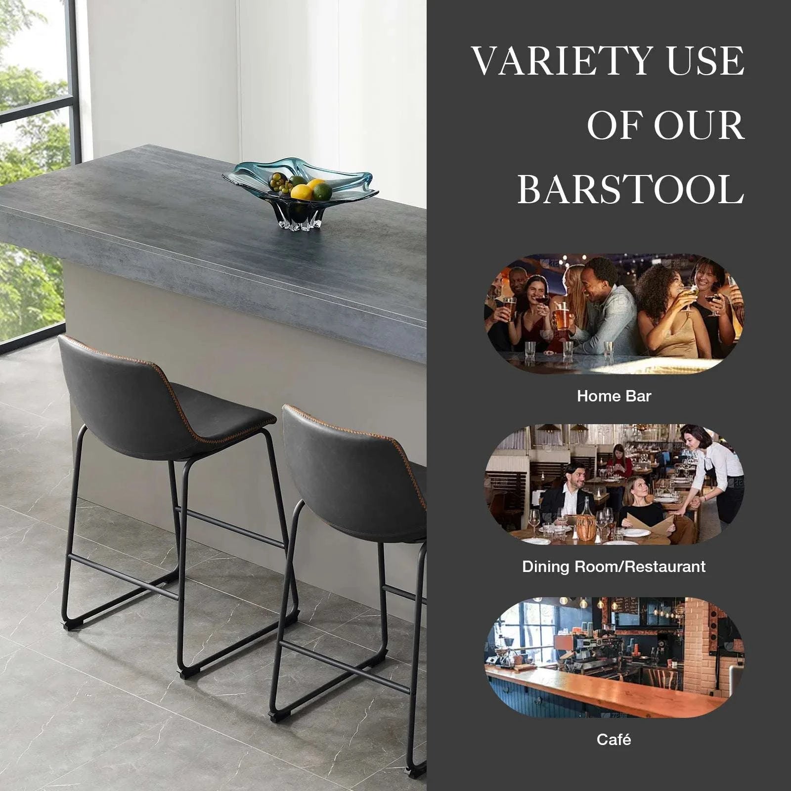 Modern Faux Leather Counter Height Bar Stools Set of 2 with Back-bar stool BK / United States