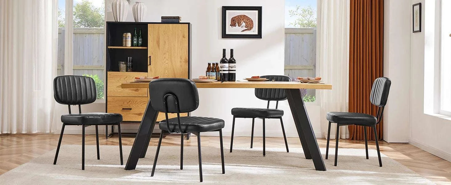 Modern Faux Leather Dining Chairs Set of 2 with Lumbar Support-black / United States