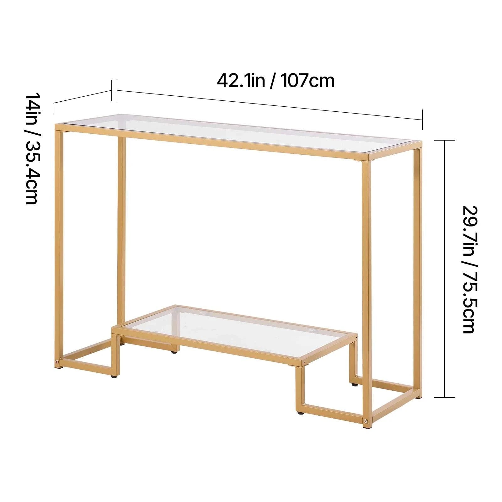 Modern Glass Console Table with Metal Frame, Multi-Tier Storage-70in 3Tiers Gold / spain