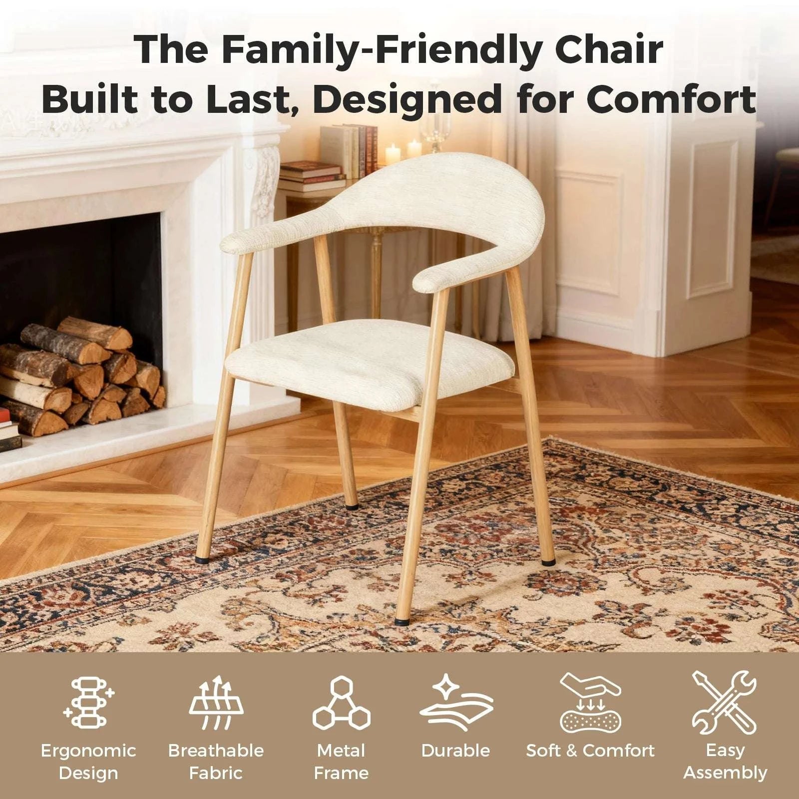 Modern Linen Upholstered Dining Chairs Set of 2 with Curved Back-Orange / United States