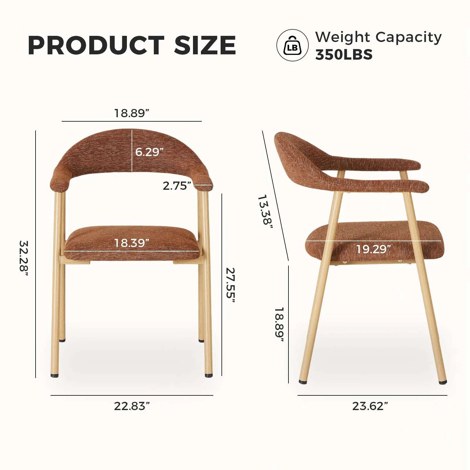 Modern Linen Upholstered Dining Chairs Set of 2 with Curved Back-Orange / United States