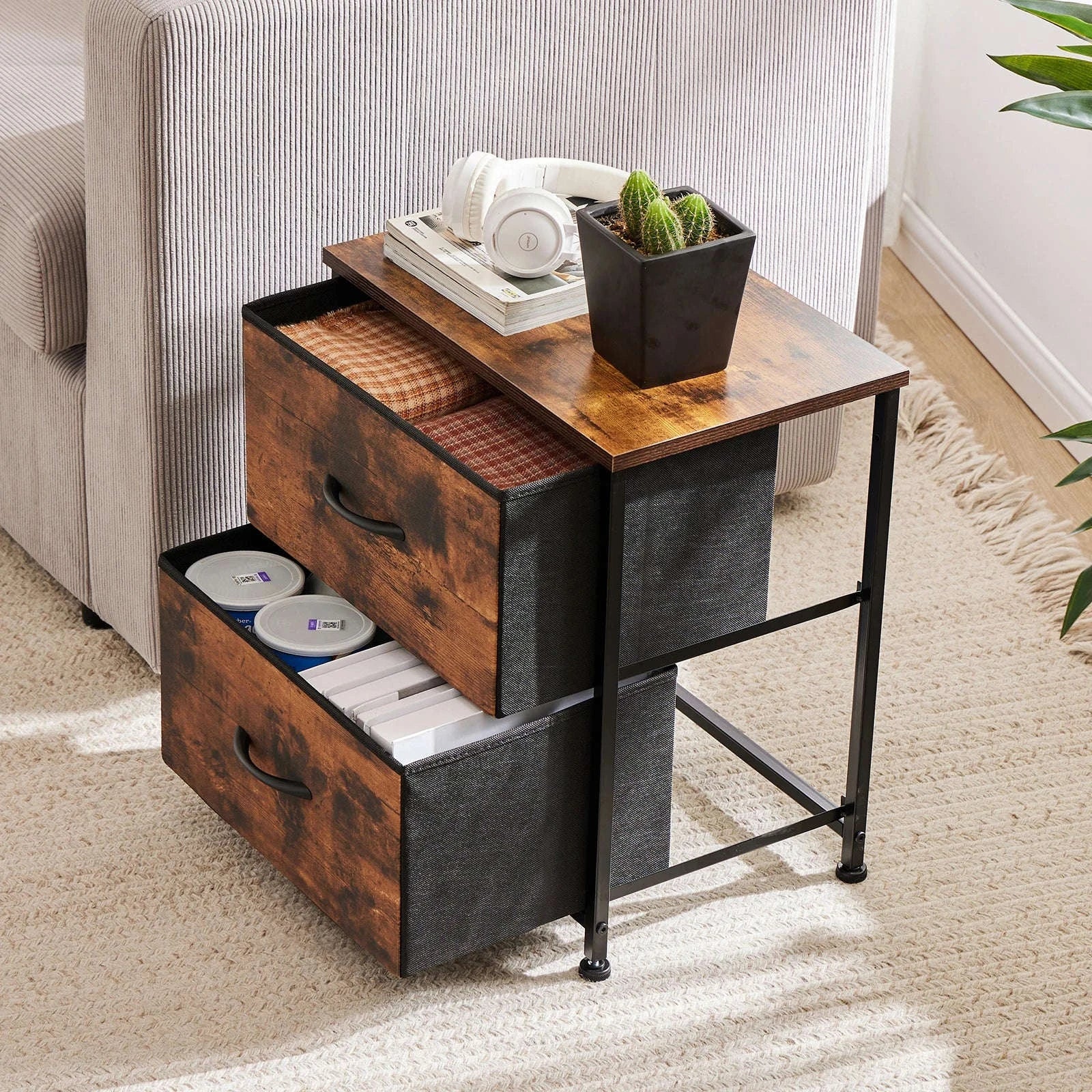 Modern Nightstand with Fabric Drawers and Storage-1PACK White / United States