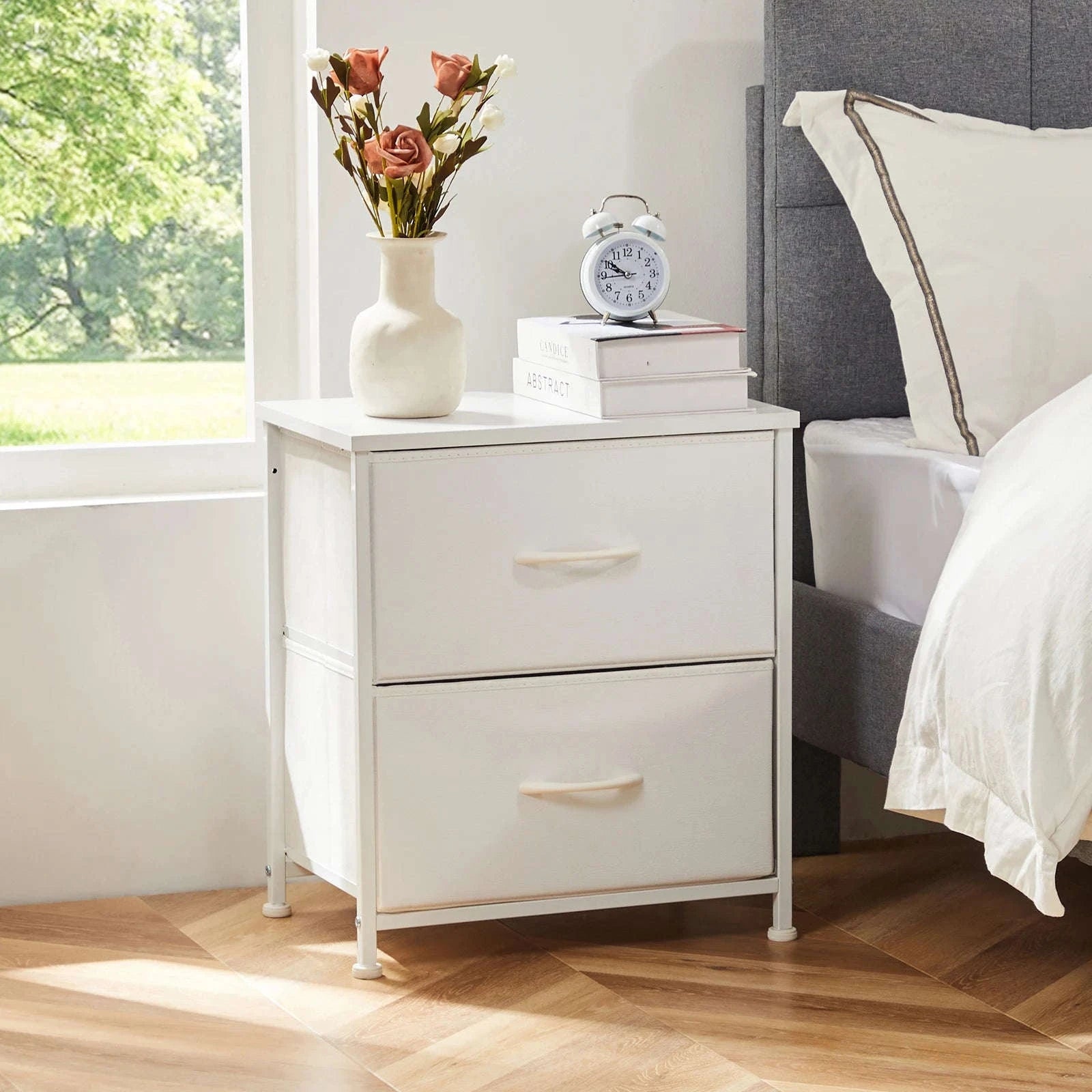 Modern Nightstand with Fabric Drawers and Storage-1PACK White / United States