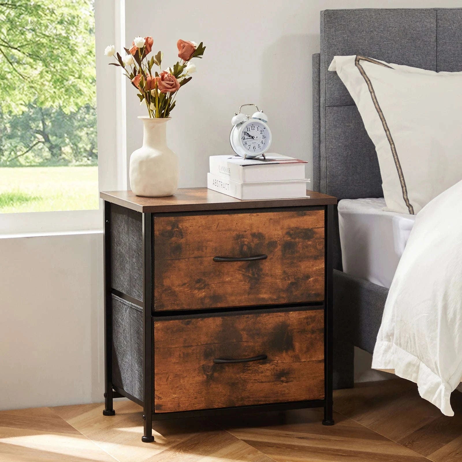 Modern Nightstand with Fabric Drawers and Storage-1PACK White / United States