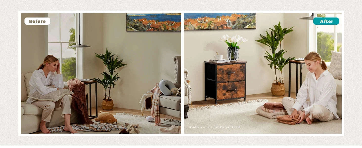 Modern Nightstand with Fabric Drawers and Storage-1PACK White / United States