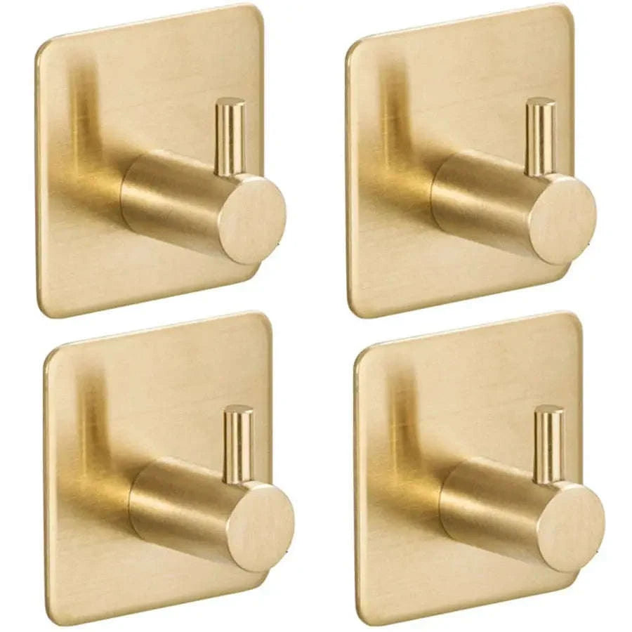 Modern Stainless Steel Adhesive Hooks – Traceless, Reusable Wall Organizers-gold-4pcs