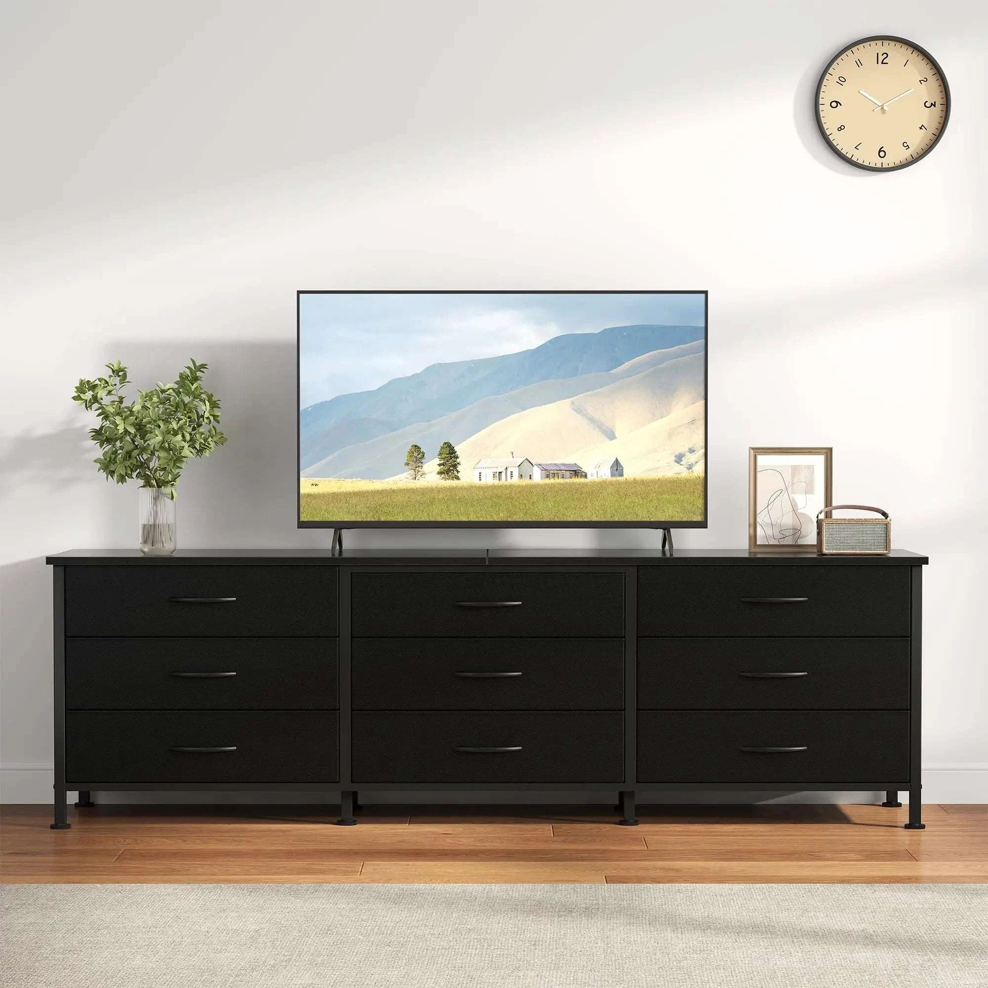Modern TV Stand with 9 Fabric Drawers for Up to 75 Inch TVs-Rust / United States