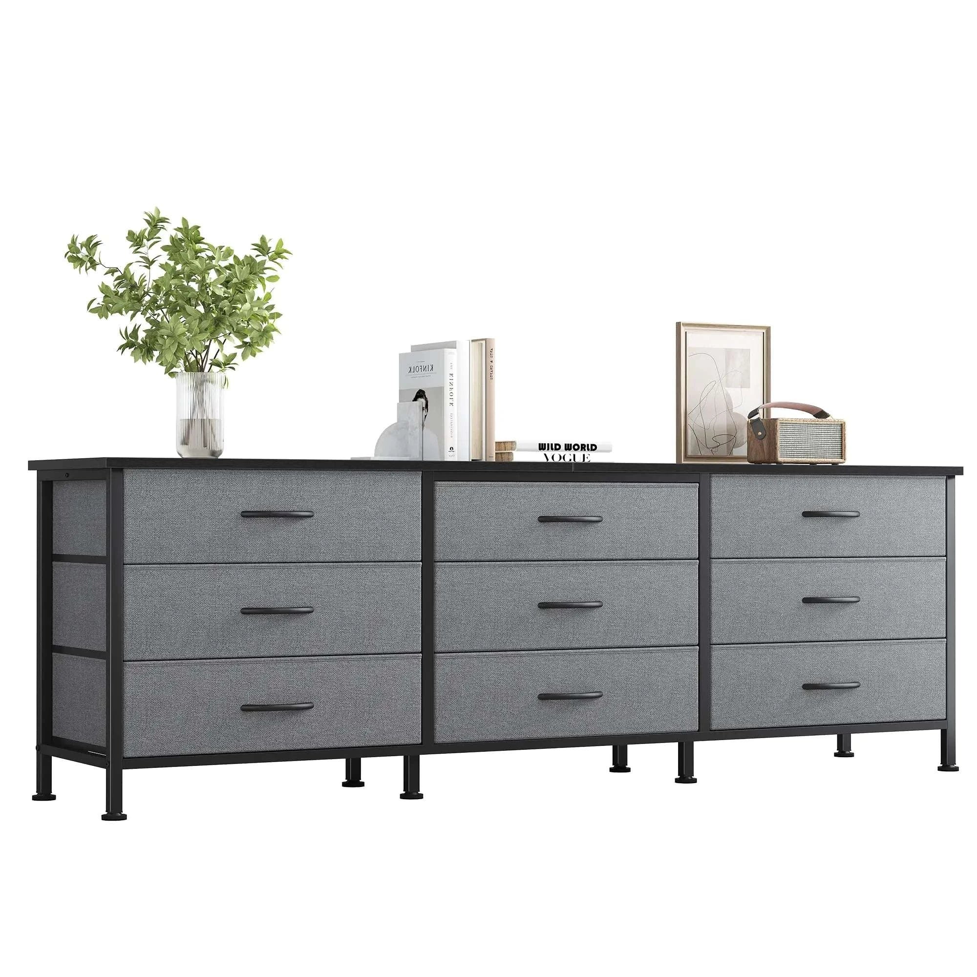 Modern TV Stand with 9 Fabric Drawers for Up to 75 Inch TVs-Rust / United States