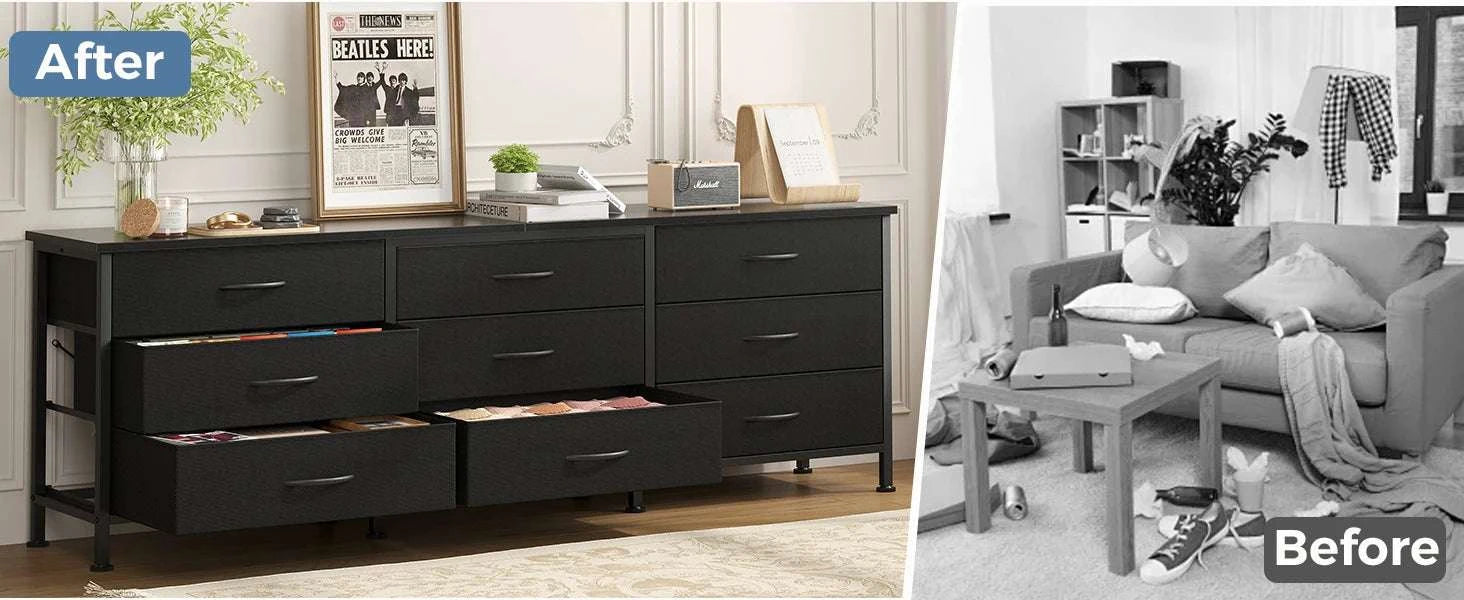 Modern TV Stand with 9 Fabric Drawers for Up to 75 Inch TVs-Rust / United States