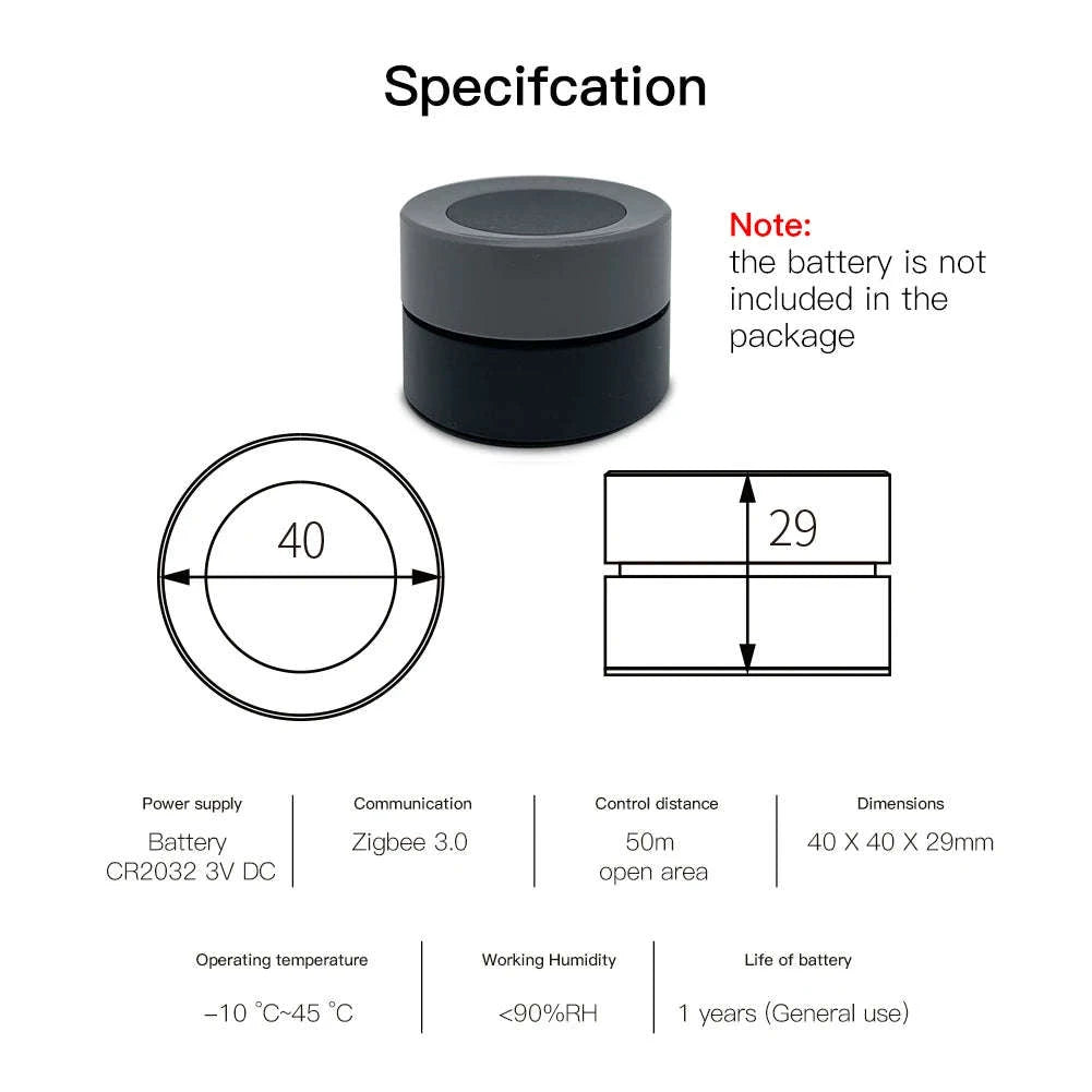MOES Tuya ZigBee Smart Knob Switch Wireless Scene Switch Button Controller Battery Powered Automation Scenario Smart Life App-1 PC Switch / United States