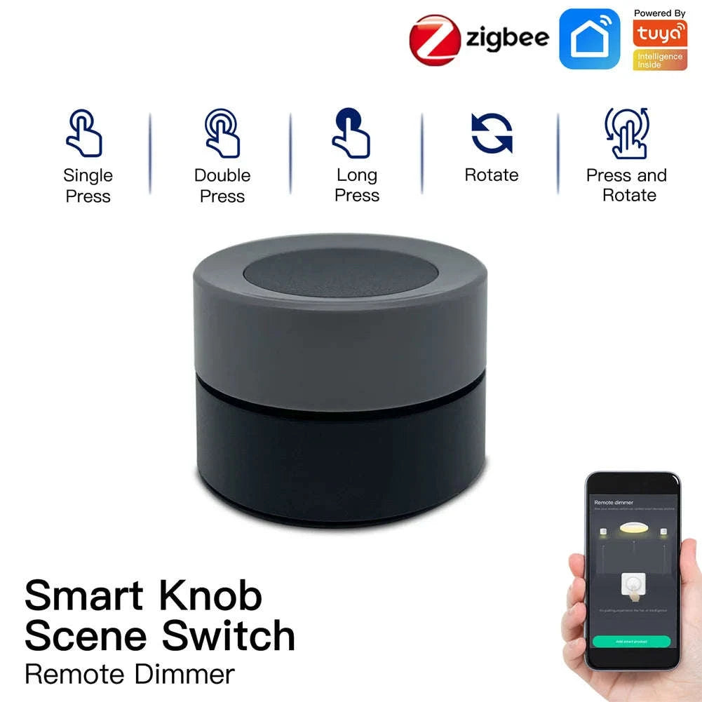 MOES Tuya ZigBee Smart Knob Switch Wireless Scene Switch Button Controller Battery Powered Automation Scenario Smart Life App-1 PC Switch / United States